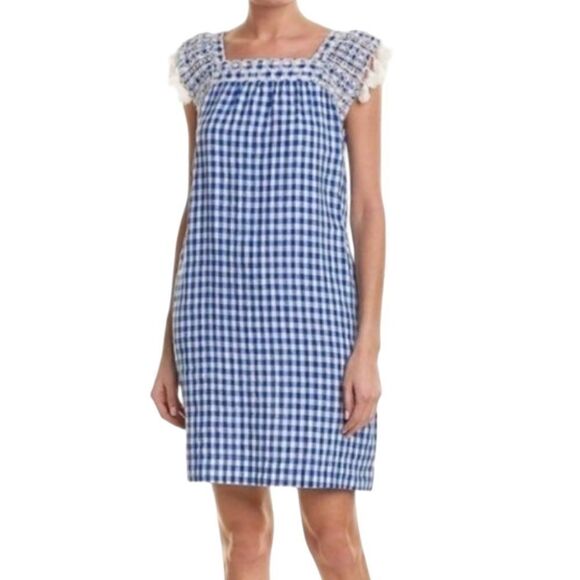 J. McLaughlin Gingham Picnic Check Linen Dress Size Medium 📦 - Picture 1 of 11